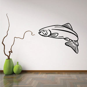 Trout wall decal vinyl fish with striped fins, black and gray outline