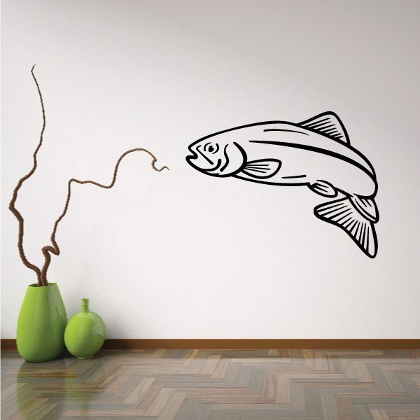 Trout wall decal vinyl fish with striped fins, black and gray outline