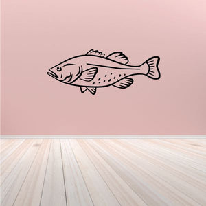 Trout wall decal with simple line-art fish in black on light pink background