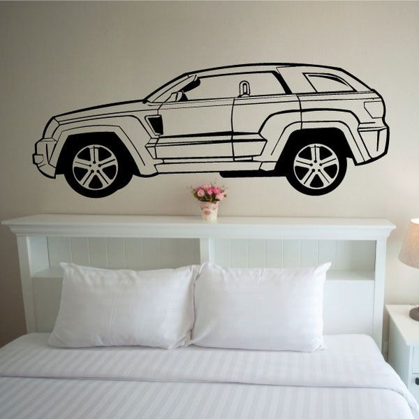 Off-road truck vinyl window decal, side profile with rocky rock-climbing design