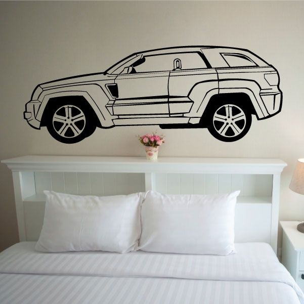 Off-road truck vinyl window decal, side profile with rocky rock-climbing design