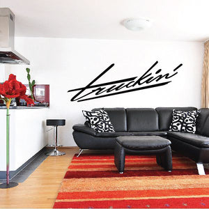 Black Truckin' cursive vinyl wall decal