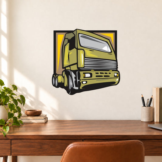 Truck wall decal vinyl sticker showing a cartoon green truck with yellow border