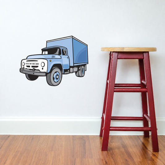 Vinyl truck wall decal sticker with blue box delivery truck illustration