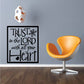 Square wall decal with black border and cursive quote 'Trust in the Lord' with heart icon