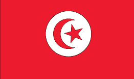 Tunisia flag sticker, circular white border with red crescent and star on red