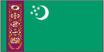 Turkmenistan flag sticker, rectangular green with white crescent, stars, and vertical emblem panel