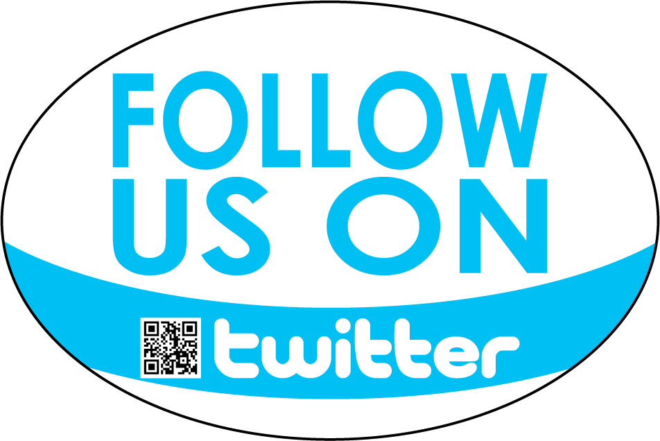 Turquoise "Follow Us on Twitter" sticker with QR code