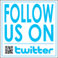 Twitter sticker with blue “FOLLOW US ON” text, QR code, and “etwitter” logo