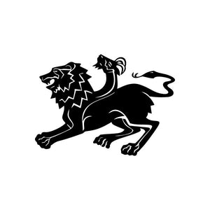 Black two-headed lion decal with star-shaped face, car window vinyl sticker.
