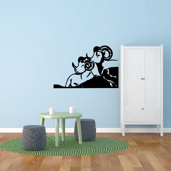 Two rams resting wall decal, black silhouette