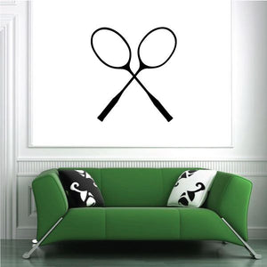 Two tennis racket wall decals, black crossed rackets vinyl