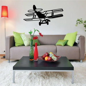 Black biplane wall decal with detailed silhouette and wing lines