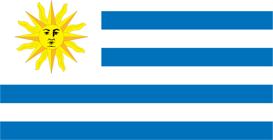 Uruguay flag sticker with golden sun emblem and blue-and-white stripes