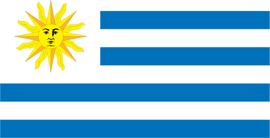 Uruguay flag sticker with golden sun emblem and blue-and-white stripes