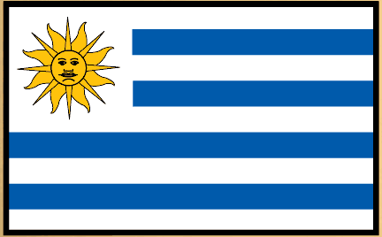 Uruguay flag sticker with blue-white stripes and golden sun emblem