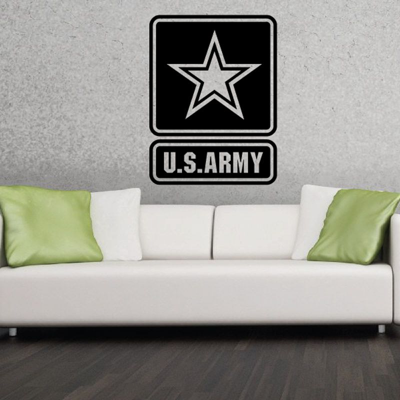 US Army star car decal: black square with white star and U.S.ARMY text