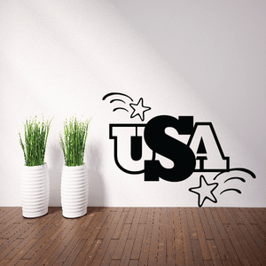 USA stars decal with black lettering, star accents, and curved wave lines