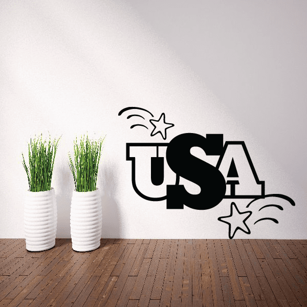 USA stars decal with black lettering, star accents, and curved wave lines