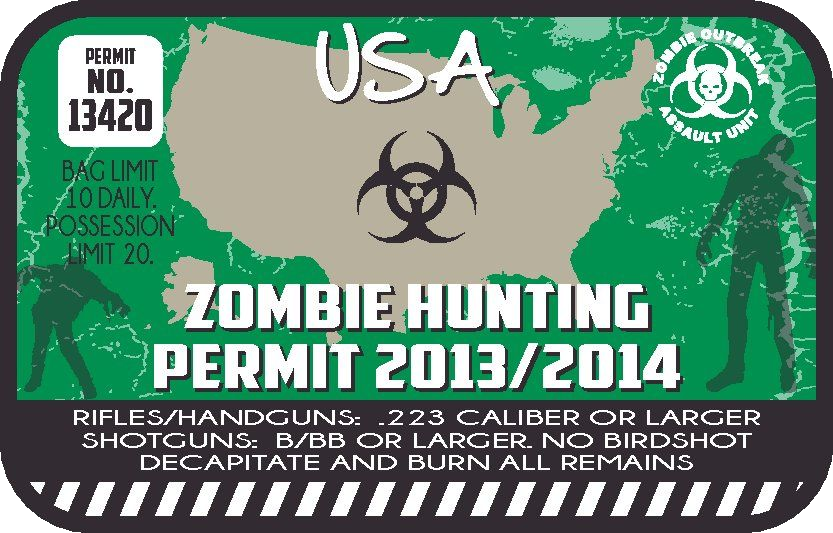 USA Zombie Hunting Permit Sticker, isolated printed sticker artwork