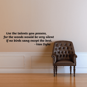 Wall quote mural decal: black quote text by Van Dyke on a light wall