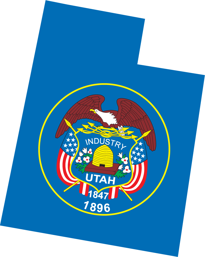 Utah state flag sticker with circular seal featuring eagle, beehive, stars
