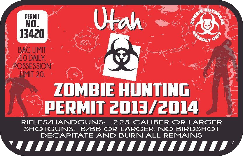 Utah Zombie Hunting Permit Sticker, isolated printed sticker artwork