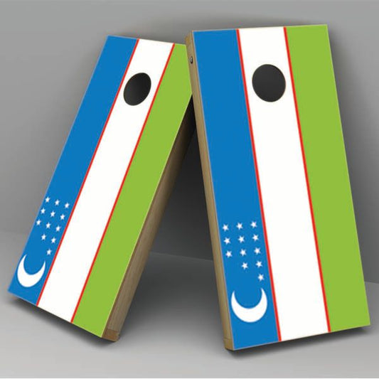 Uzbekistan Flag Cornhole Board Vinyl Decal Wrap