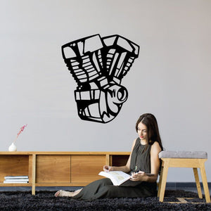 Motorcycle engine graphic decal, black and white V-twin style