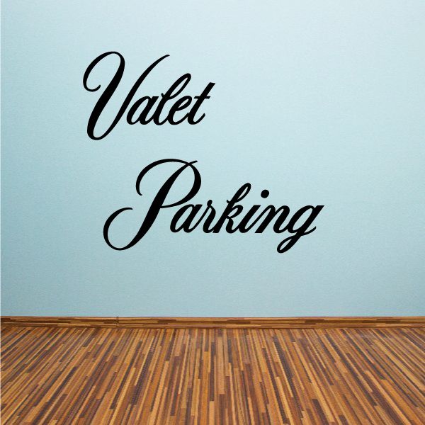 Valet Parking wall decal with black cursive lettering, vinyl business sign text
