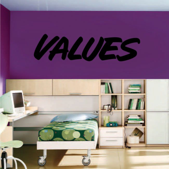 Black wall decal with 'VALUES' lettering