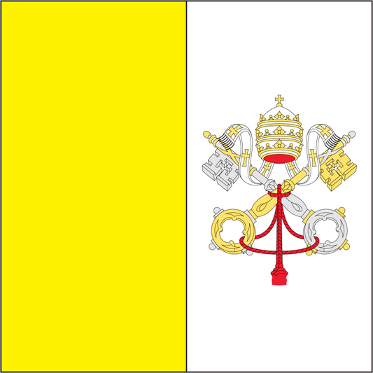 Vatican flag sticker with yellow left panel and Vatican coat of arms on white