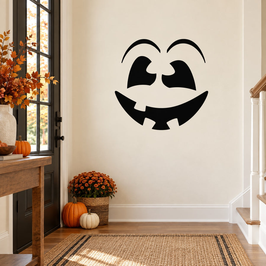 Black and white jack-o-lantern pumpkin face vinyl wall decal for Halloween