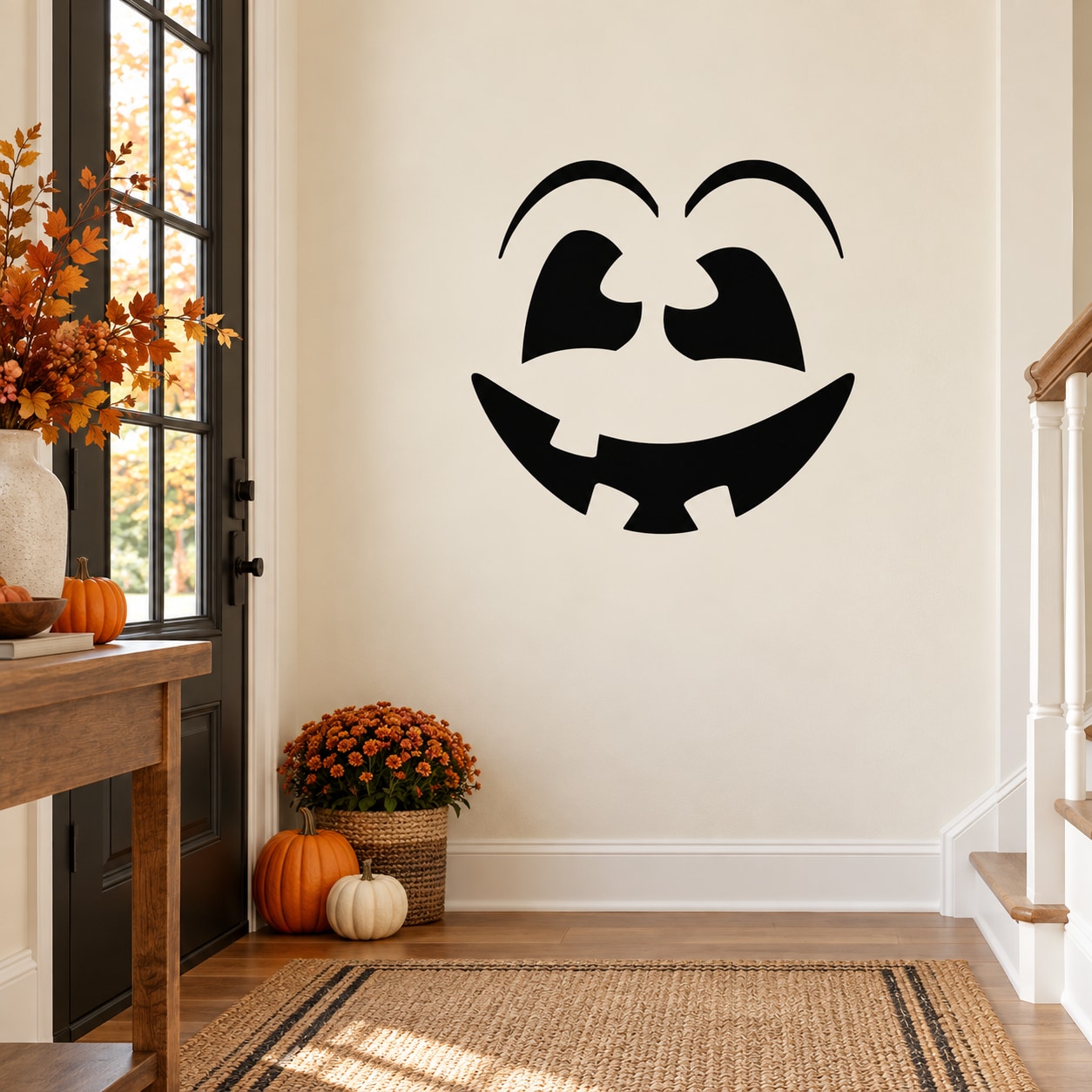 Black and white jack-o-lantern pumpkin face vinyl wall decal for Halloween