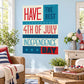 Fourth of July independence day typography sticker with red, white, and blue text and stars