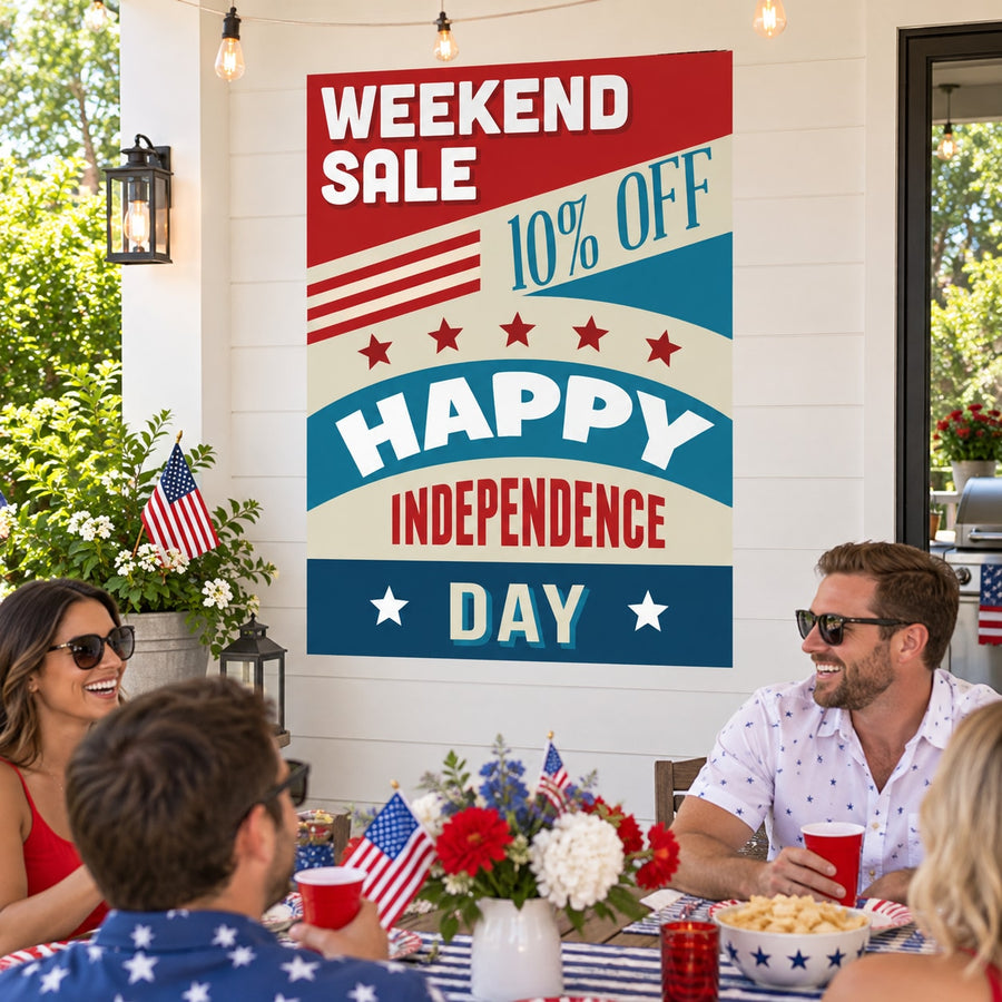Colorful Happy Independence Day sticker with Weekend Sale and 10% off text