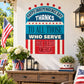 Independence Day typography sticker with stars, stripes, and 'Thanks to all who serve'