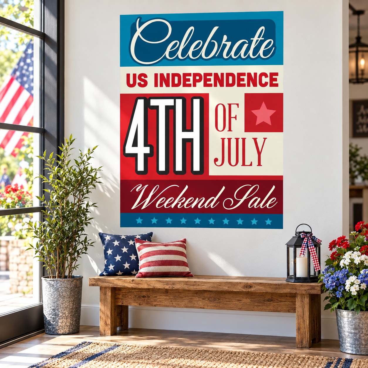 Celebrate 4th of July weekend sale business sticker with stars, stripes, blue red text