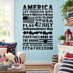 Patriotic America wall decal: 'Let freedom ring' with stars, stripes, and July 4 text