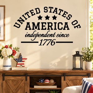 Patriotic wall decal text: 'UNITED STATES', 'AMERICA', 'independent since 1776'