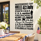 Decorative Independence Day typography decal with bold black text and star icons