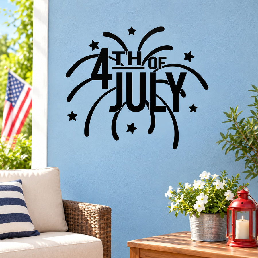 Fourth of July firework decal: black burst with '4th of July' lettering