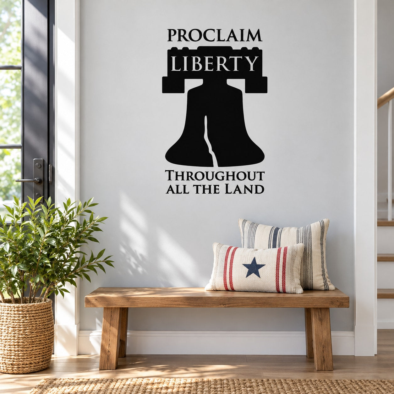 Liberty Bell wall decal with PROCLAIM LIBERTY, bell silhouette, and ALL THE LAND