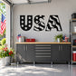 Black USA flag overlay decal with star-and-stripe style lettering