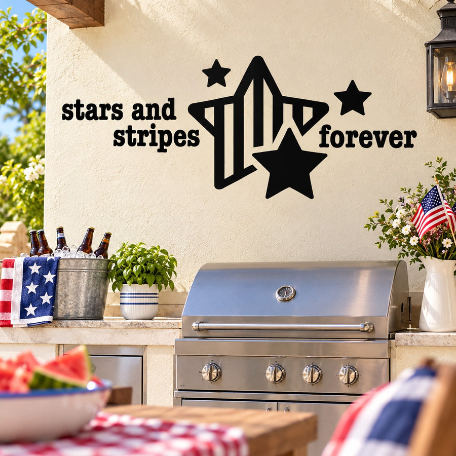 Black stars and stripes forever star wall decal with star and striped graphic