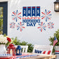 Independence Day sticker with 2015 banner, HAPPY text, fireworks in red, white, and blue