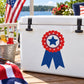 White cooler with red star rosette ribbon decal and blue star emblem
