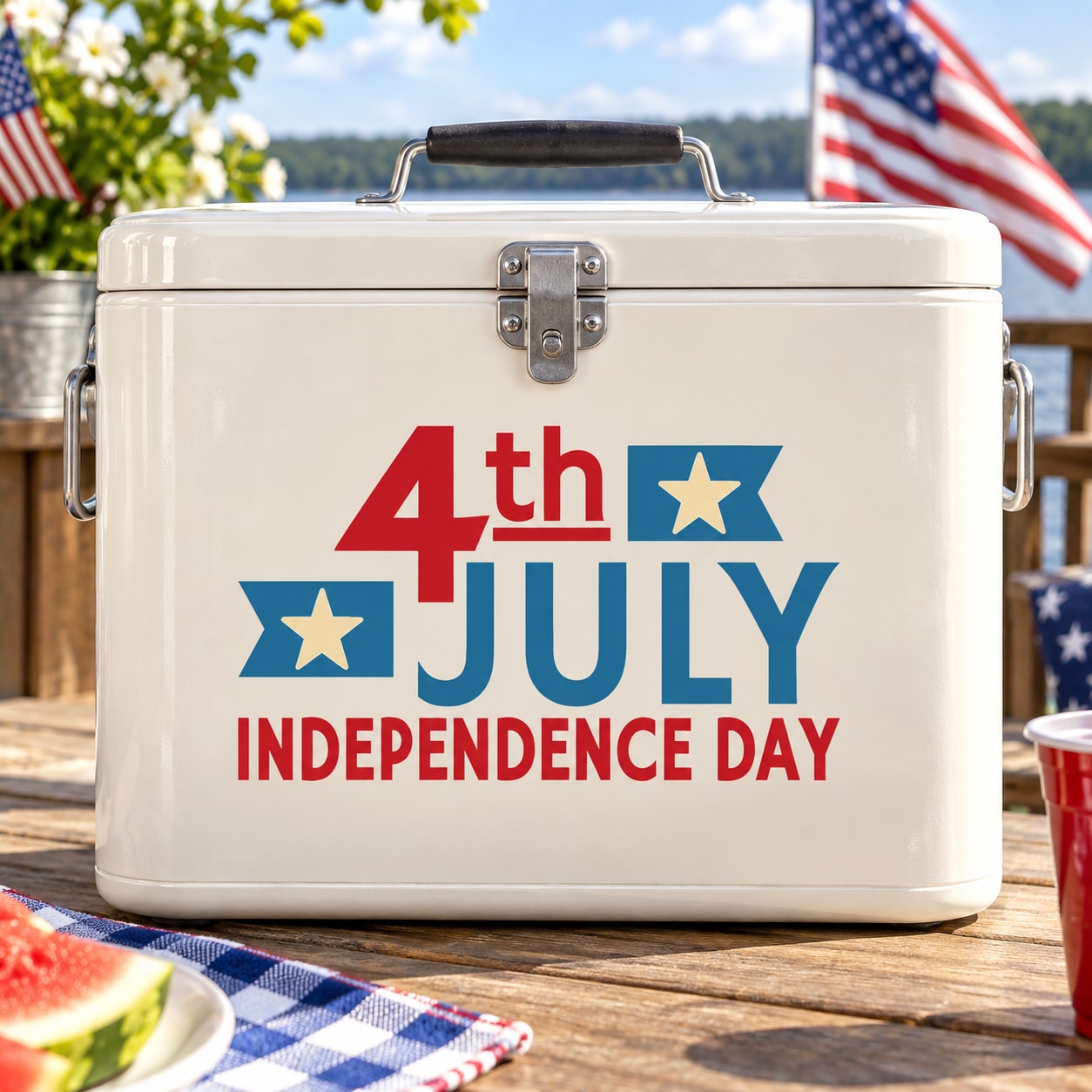 4th of July Independence Day decal with red and blue “4th”, stars, and “INDEPENDENCE DAY”