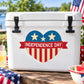 Independence Day heart sticker: blue heart with stars and banner text INDEPENDENCE DAY