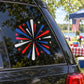 Firework sticker with red, white, and blue radial rays and star accents